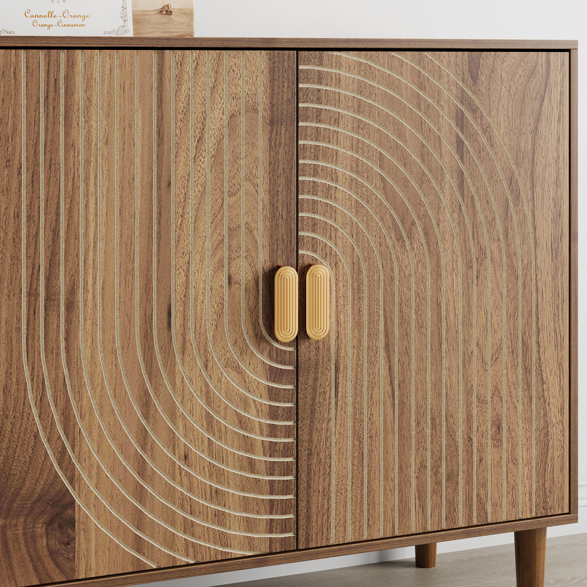 62.6-Inch Walnut Sideboard with Grooved 4-Door Storage - Elirian
