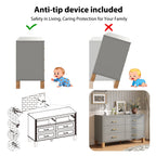 Gray 6-Drawer Double Dresser with Metal Handles and Solid Wood Legs - Elirian