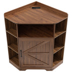 Walnut Corner Storage Cabinet with Charging Station and 6 Cubbies - Elirian