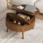 Walnut Round Lift-Top Coffee Table with Fluted Base - Elirian