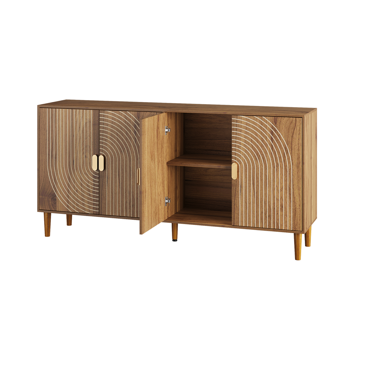 62.6-Inch Walnut Sideboard with Grooved 4-Door Storage - Elirian