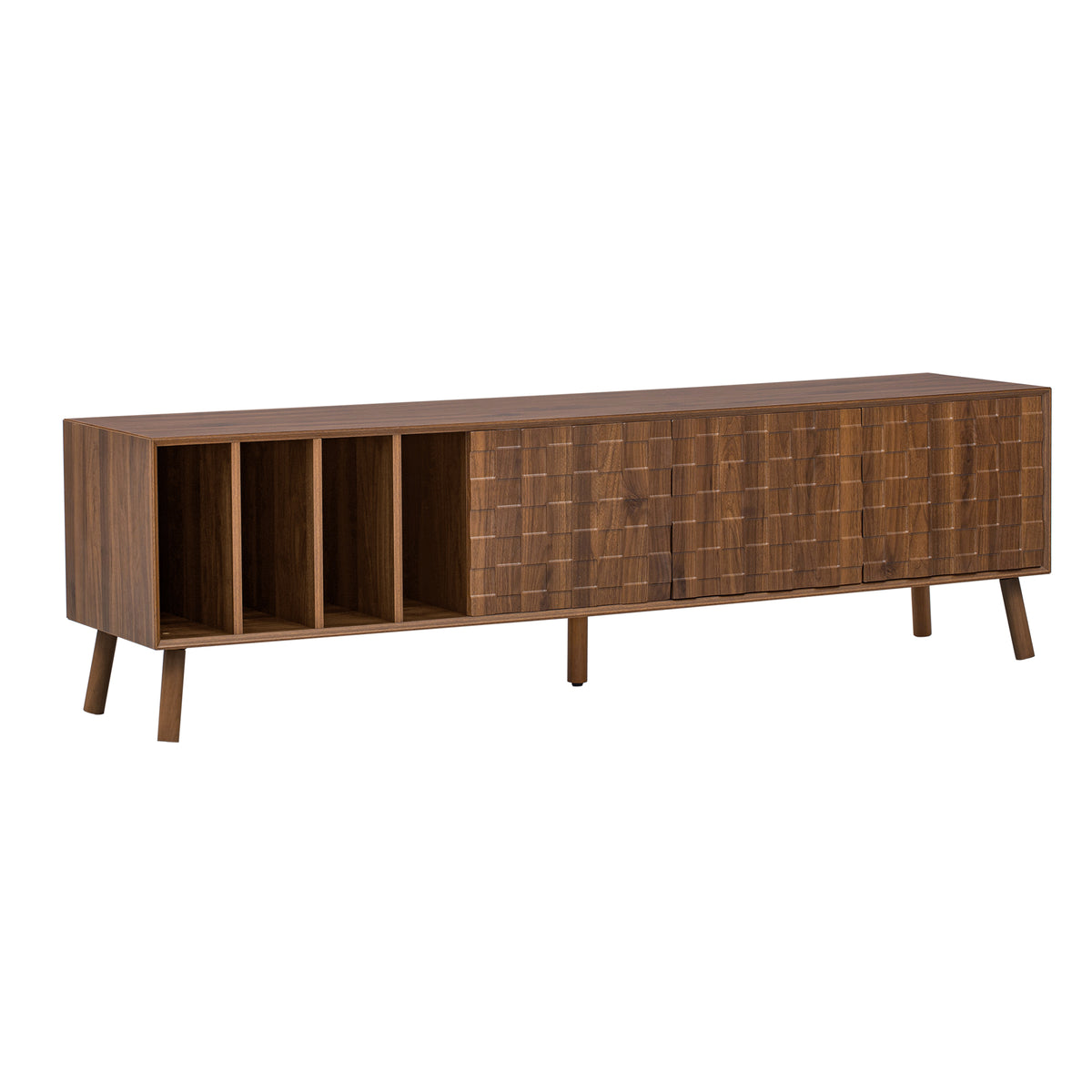 Walnut Mid-Century Modern TV Stand with Solid Wood Legs - Elirian
