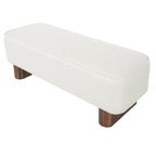 Padded Upholstered Ottoman Bench in Warm Beige with Rubberwood Legs - Elirian