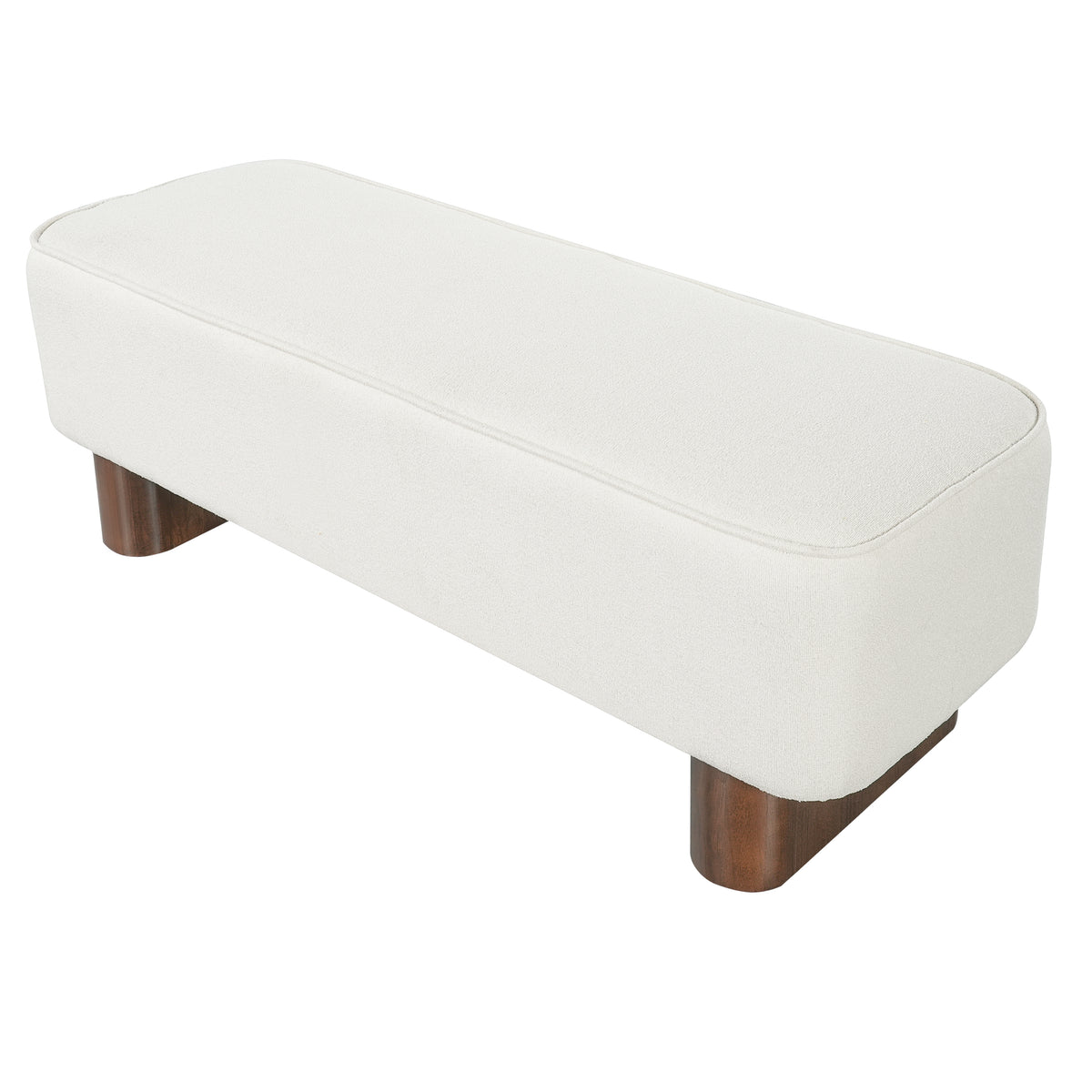 Padded Upholstered Ottoman Bench in Warm Beige with Rubberwood Legs - Elirian