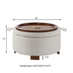 Round Bouclé Storage Ottoman with Reversible Tray Lid, Beige - Elirian
