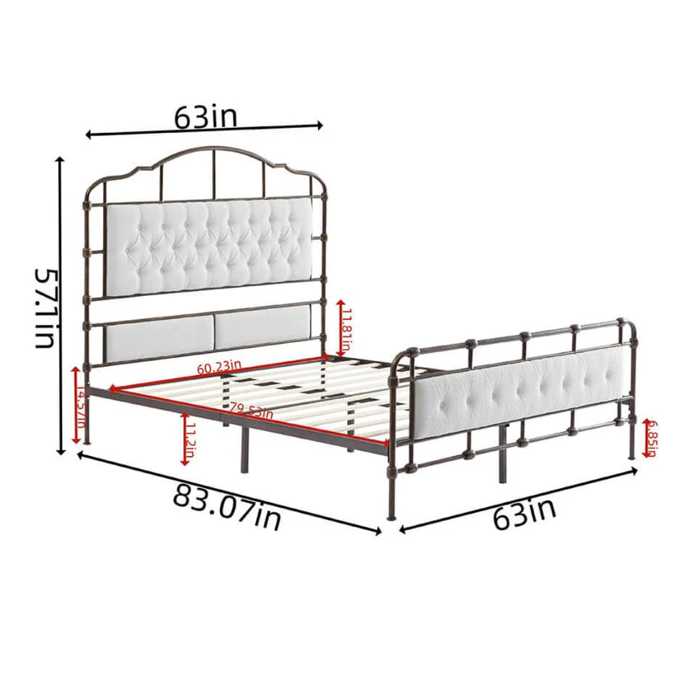 Queen Size White Velvet Upholstered Bed Frame with Headboard and Footboard