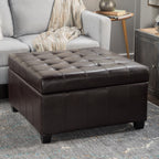 Tufted Storage Ottoman in Dark Brown PU Leather - Elirian