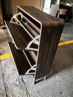 Walnut Mid-Century Shoe Cabinet with Flip-Top Drawers - Elirian