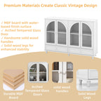White Arched Glass Sideboard Buffet Cabinet with 2 Drawers and 4 Glass Doors - Elirian