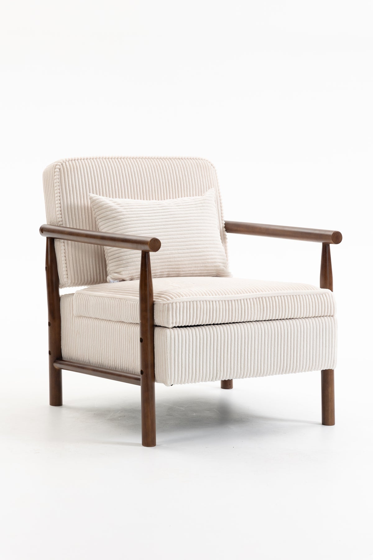 Mid Century Corduroy Storage Accent Chair with Solid Wood Frame - Elirian
