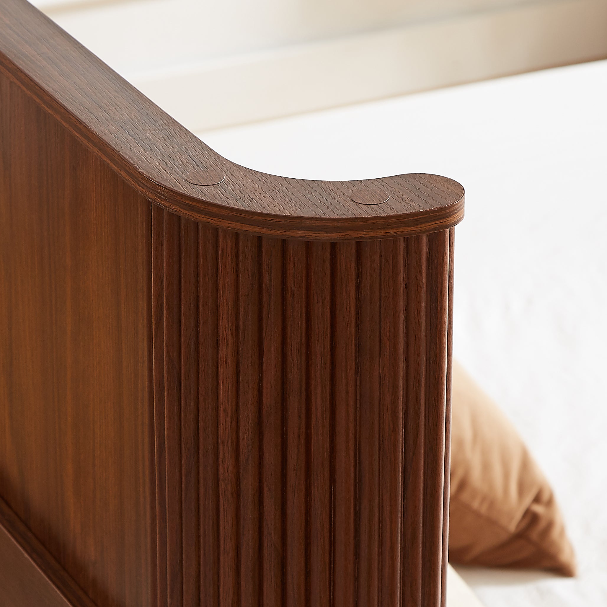 Fluted Walnut Wave Platform Bed Frame, Queen - Elirian