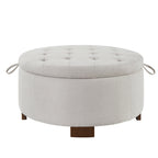 Round Bouclé Storage Ottoman with Reversible Tray Lid, Beige - Elirian