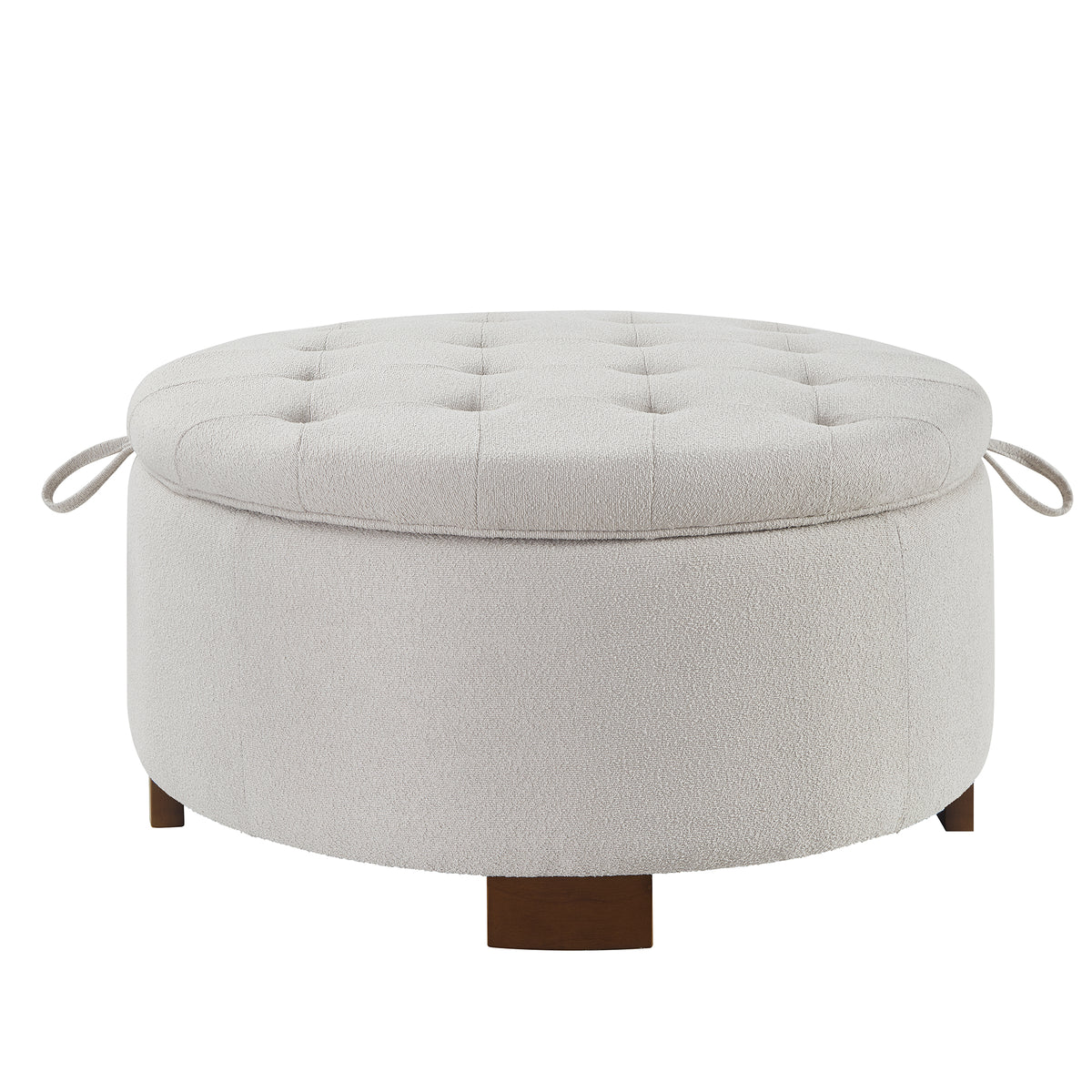 Round Bouclé Storage Ottoman with Reversible Tray Lid, Beige - Elirian