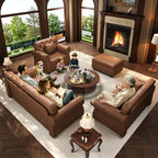 Faux Leather Modular Ottoman in Warm Brown - Elirian