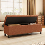 Cognac Brown Button Tufted Storage Ottoman in Faux Leather - Elirian
