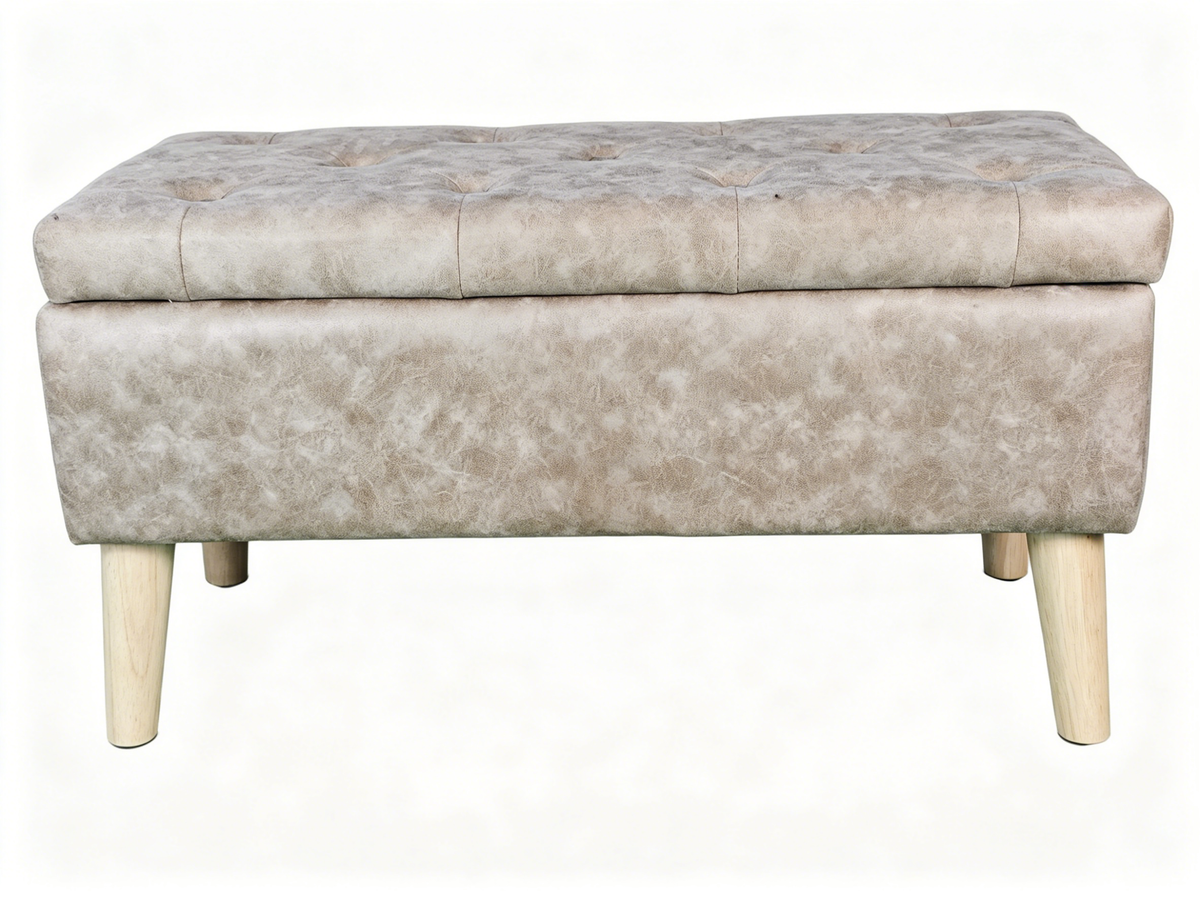 Velvet Storage Ottoman Bench with Built-in Tray, Grey - Elirian