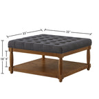 Tufted Linen Ottoman Coffee Table with Wood Shelf, Charcoal - Elirian