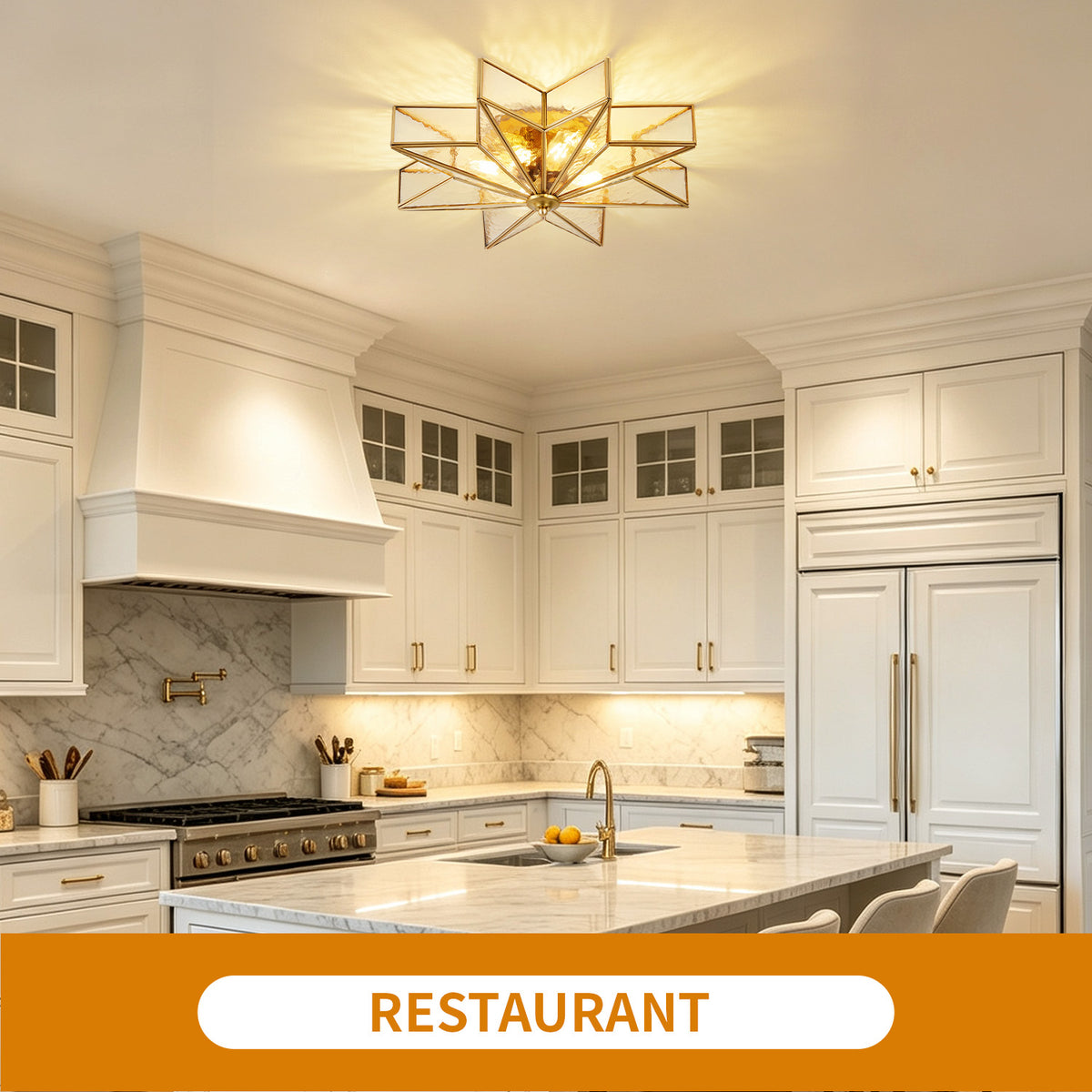 Brass Moravian Star Flush Mount Ceiling Light with Clear Glass - Elirian