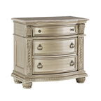 Silver Marble Top Nightstand with 3 Drawers and Classic Carved Details