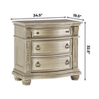 Silver Marble Top Nightstand with 3 Drawers and Classic Carved Details