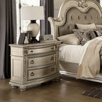 Silver Marble Top Nightstand with 3 Drawers and Classic Carved Details