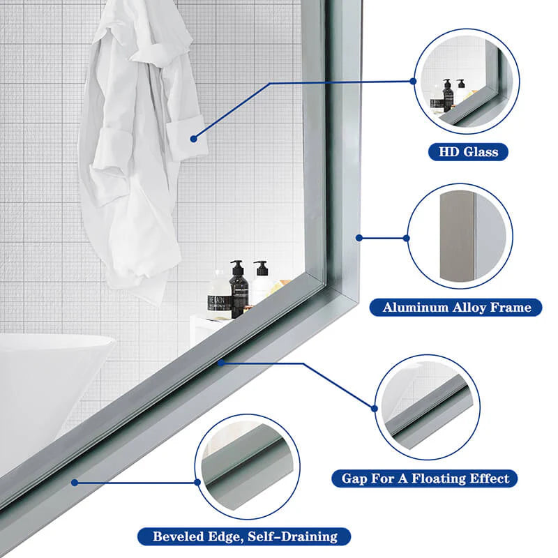 48x30 Silver Beveled Bathroom Wall-Mounted Mirror with Aluminum Frame