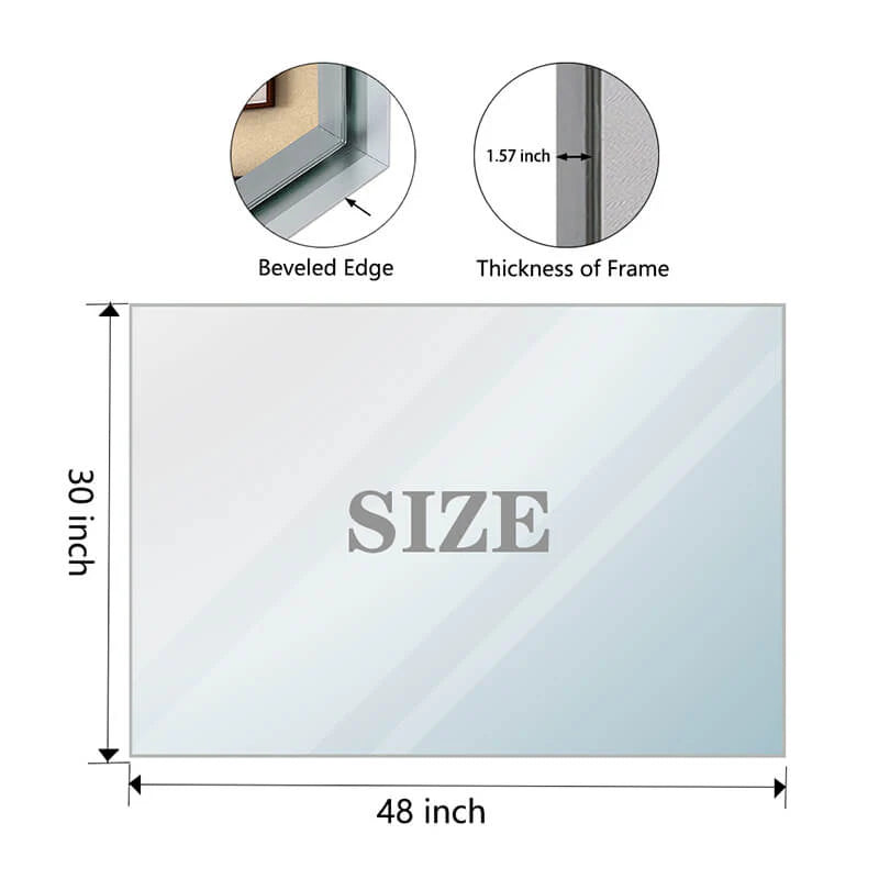 48x30 Silver Beveled Bathroom Wall-Mounted Mirror with Aluminum Frame