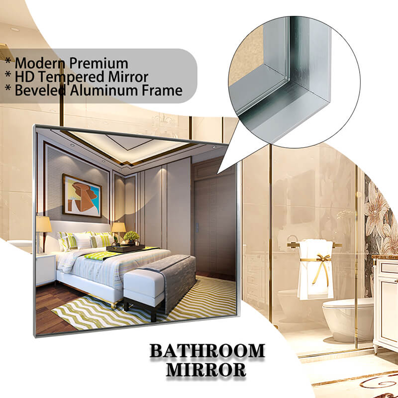 48x30 Silver Beveled Bathroom Wall-Mounted Mirror with Aluminum Frame