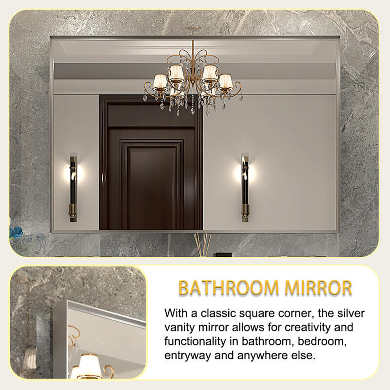 48x30 Silver Beveled Bathroom Wall-Mounted Mirror with Aluminum Frame