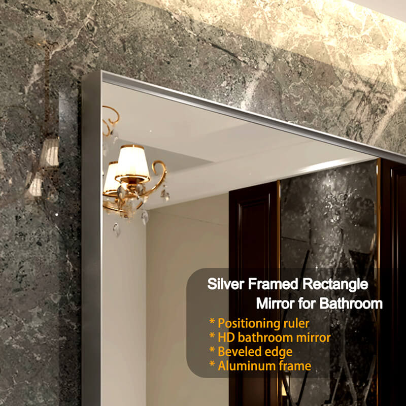 48x30 Silver Beveled Bathroom Wall-Mounted Mirror with Aluminum Frame