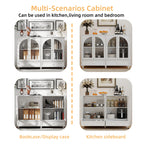 White Arched Glass Sideboard Buffet Cabinet with 2 Drawers and 4 Glass Doors - Elirian