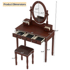 Vintage Walnut Vanity Desk Set with Adjustable Mirror & Velvet-Lined Drawers - Elirian