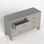 Gray 6-Drawer Double Dresser with Metal Handles and Solid Wood Legs - Elirian