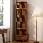 Rotating Corner Bookshelf, 6-Tier Walnut Brown Spinning Bookcase - Elirian