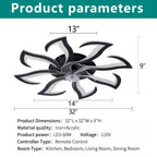 Black Flower Flush Mount Ceiling Fan with Dimmable LED Light and Remote, 32-Inch - Elirian