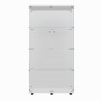 White tempered glass display cabinet with LED shelving and lockable doors - Elirian