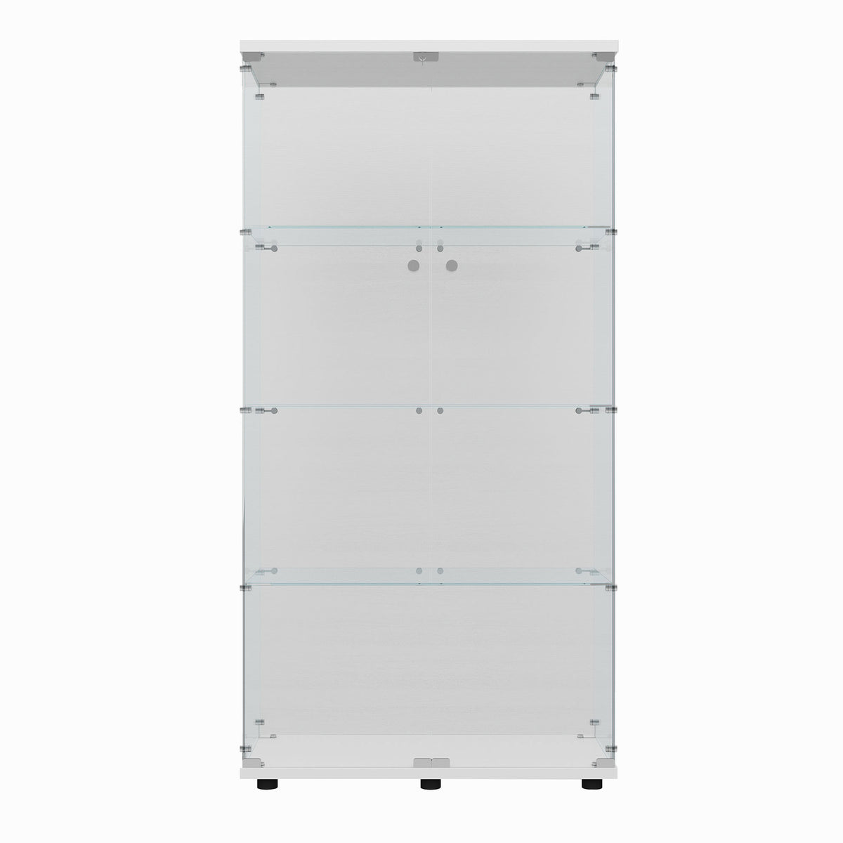 White tempered glass display cabinet with LED shelving and lockable doors - Elirian