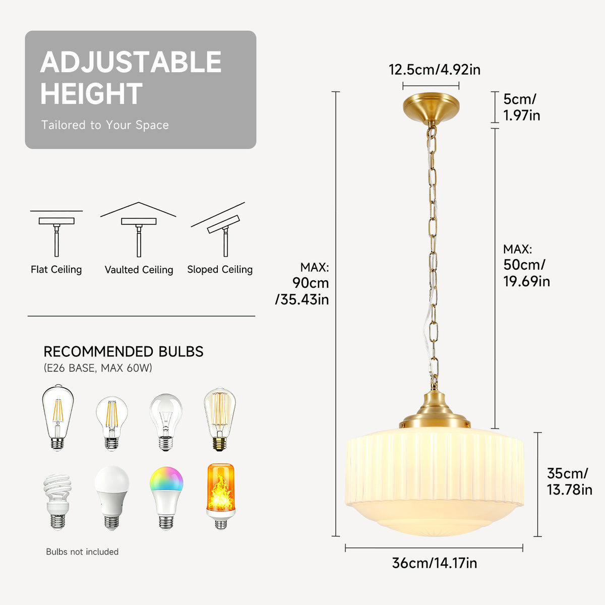 Vintage Milk Glass Pendant Light with Brass Finish - Elirian