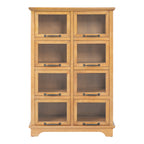 Natural Wood 8-Door Glass-Front Display Storage Cabinet - Elirian