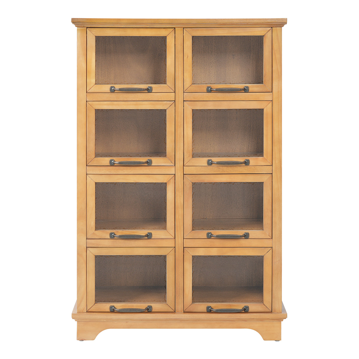 Natural Wood 8-Door Glass-Front Display Storage Cabinet - Elirian