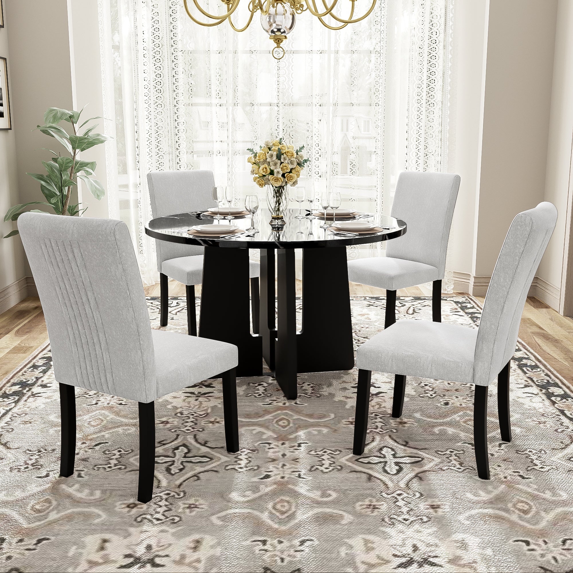 5-Piece Round Dining Set with Upholstered Chairs, 43-Inch Table - Elirian