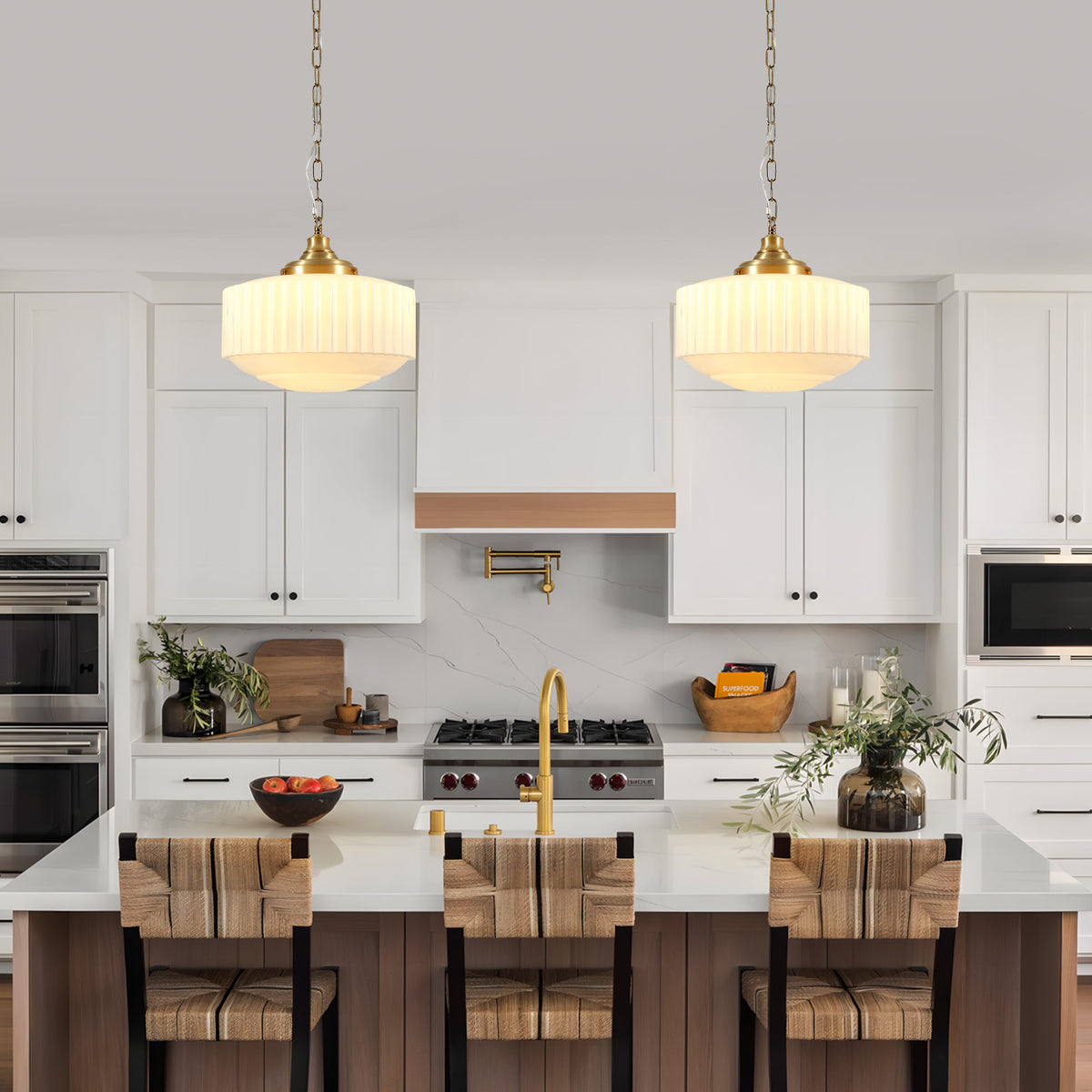 Vintage Milk Glass Pendant Light with Brass Finish - Elirian