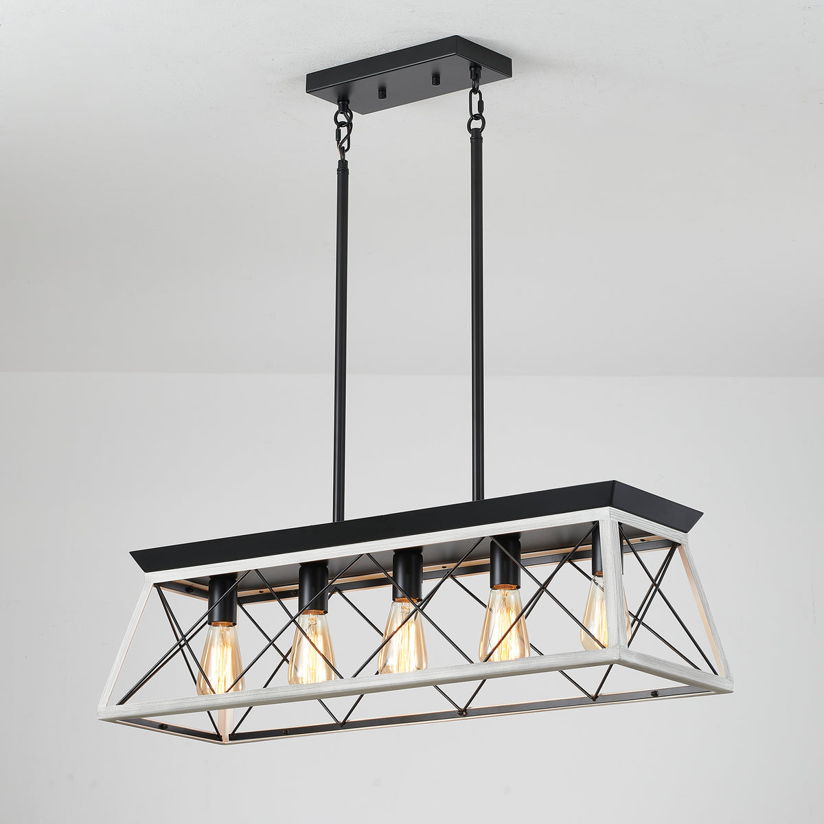 5-Light White Farmhouse Linear Chandelier for Dining Room and Kitchen Island - Elirian