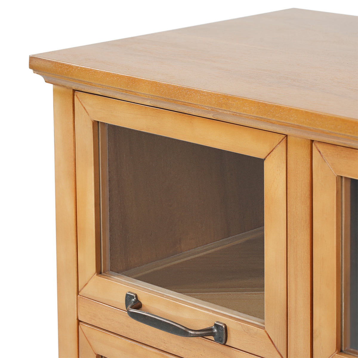Natural Wood 8-Door Glass-Front Display Storage Cabinet - Elirian