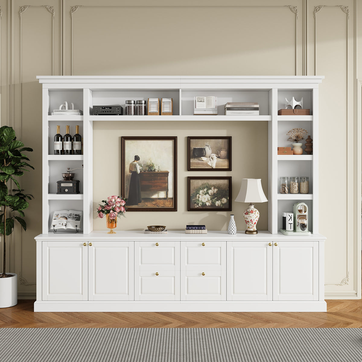 White Modern TV Stand with Bookcase for TVs up to 65 inch - Elirian