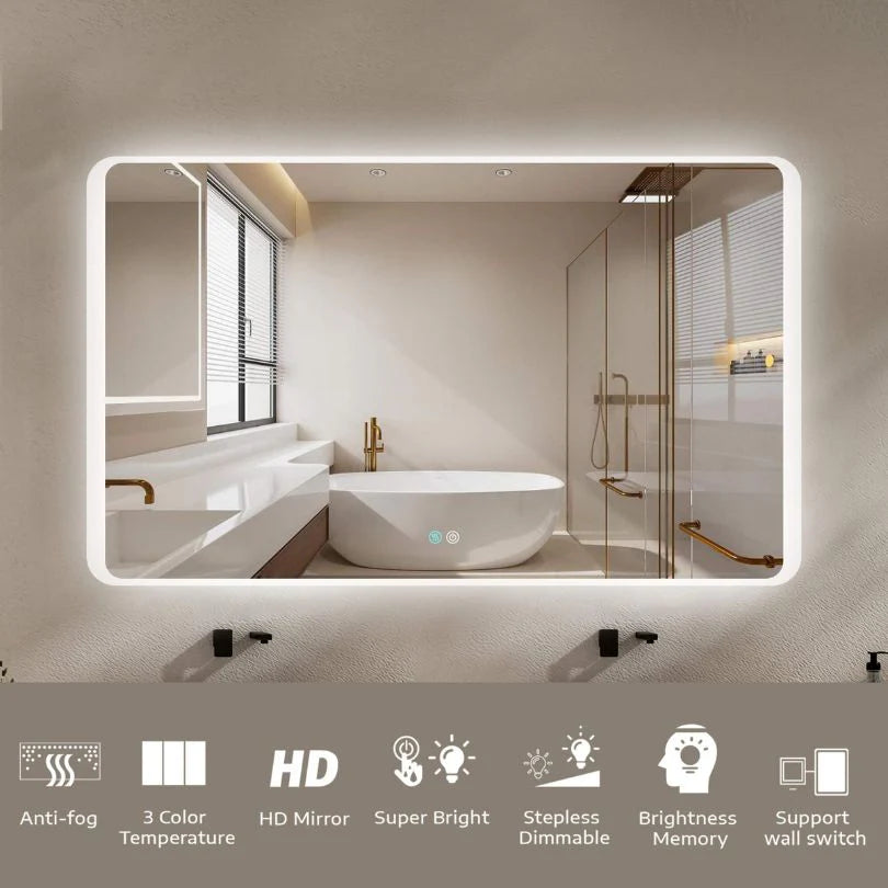 Wall-Mounted Touch Control Anti-Fog Bathroom LED Vanity Mirror