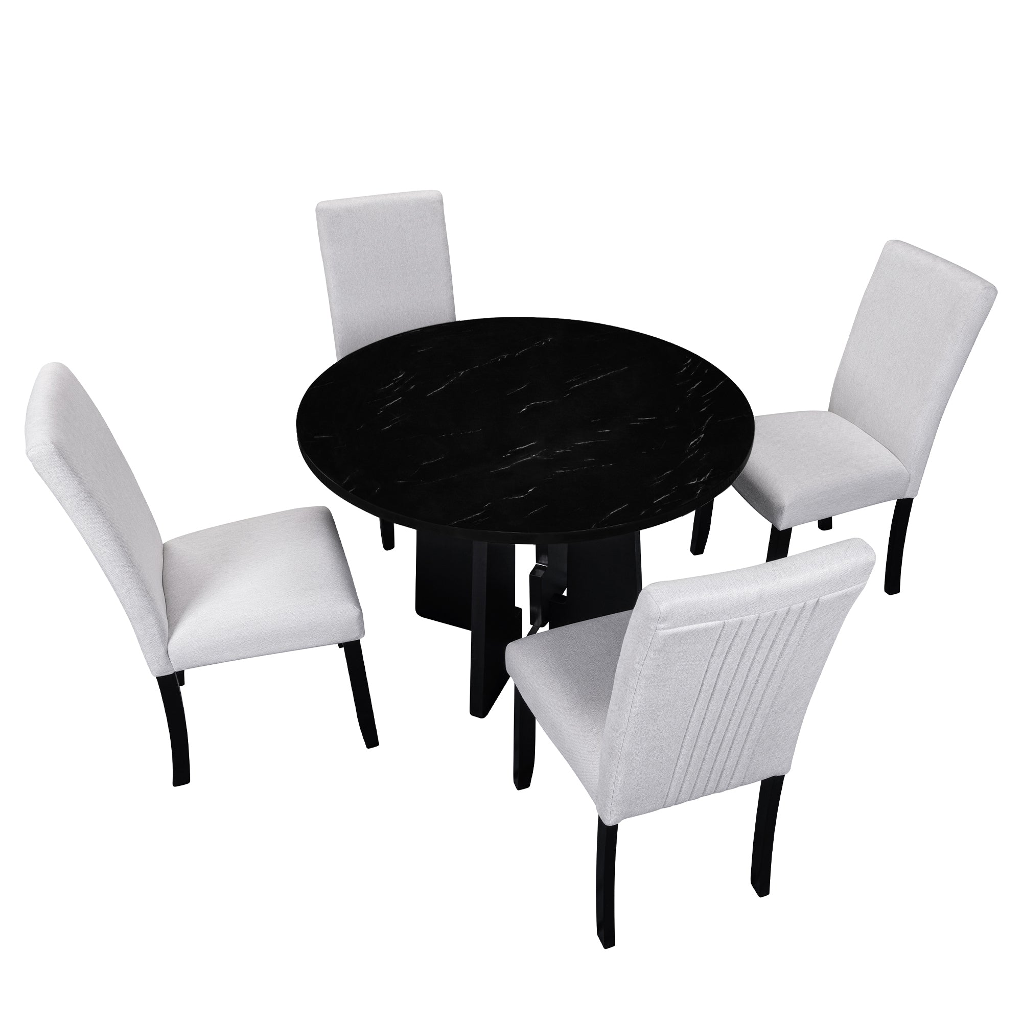 5-Piece Round Dining Set with Upholstered Chairs, 43-Inch Table - Elirian