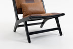 Mid-Century Antique Brown Leather Accent Chair with Solid Wood Frame - Elirian