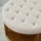 Round Tufted Linen Storage Ottoman Coffee Table, Ivory - Elirian