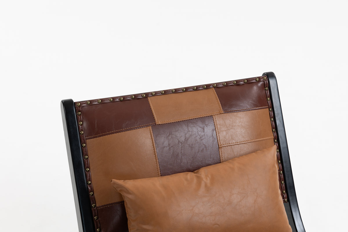 Mid-Century Antique Brown Leather Accent Chair with Solid Wood Frame - Elirian